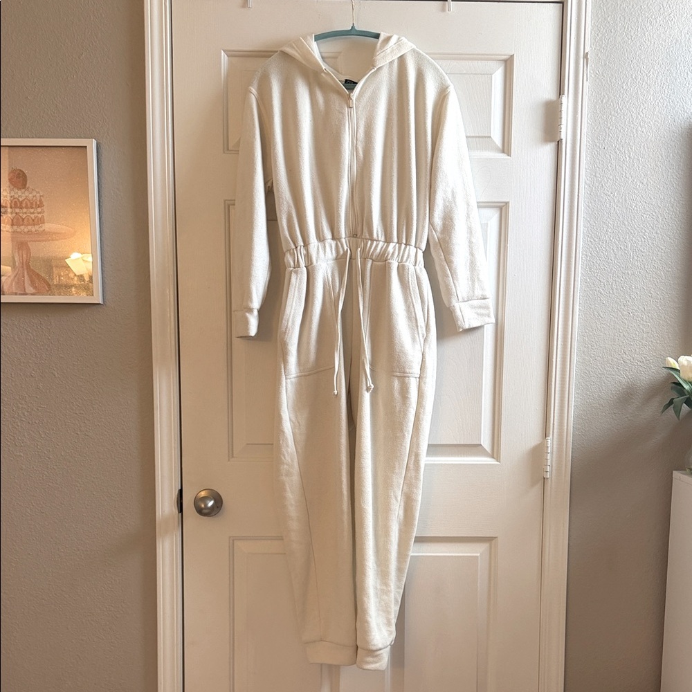 Zara Cream Hooded Zip-Front Jumpsuit
